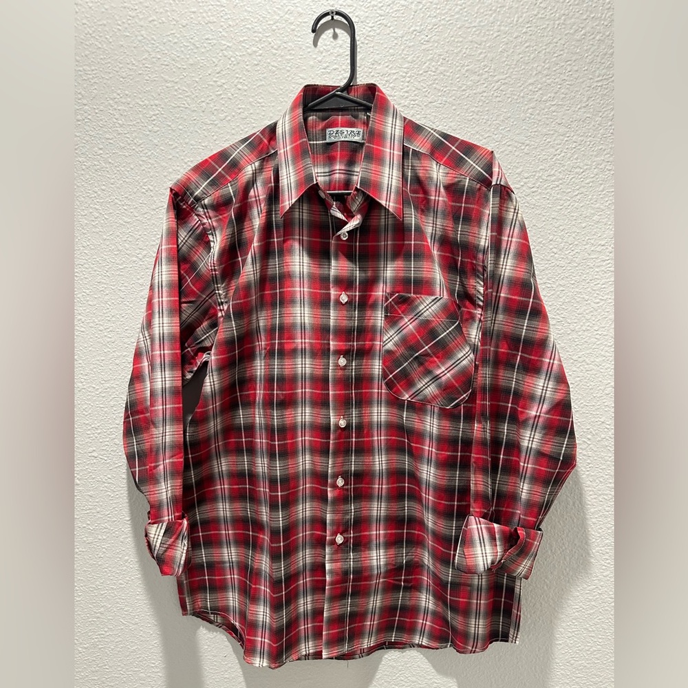 Desire Collection Button Down Shirt - Plaid, Red / Black, Medium
